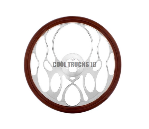 18" Chrome Aluminum "Blaze" Style Steering Wheel Wood Rim 